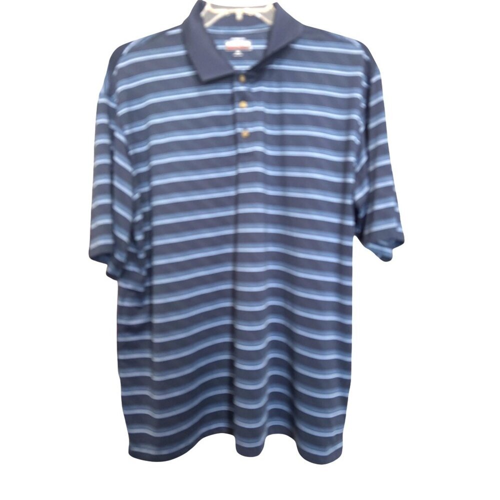 Kirkland Signature XXL Performance Polo‎ Golf Shirt Navy & Light Blue Stripes
